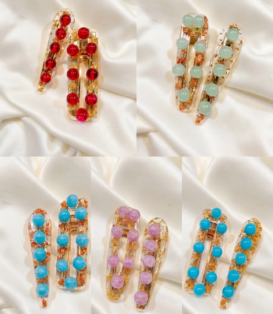 Red/Gold Handmade Resin Hair Clips - photo 2