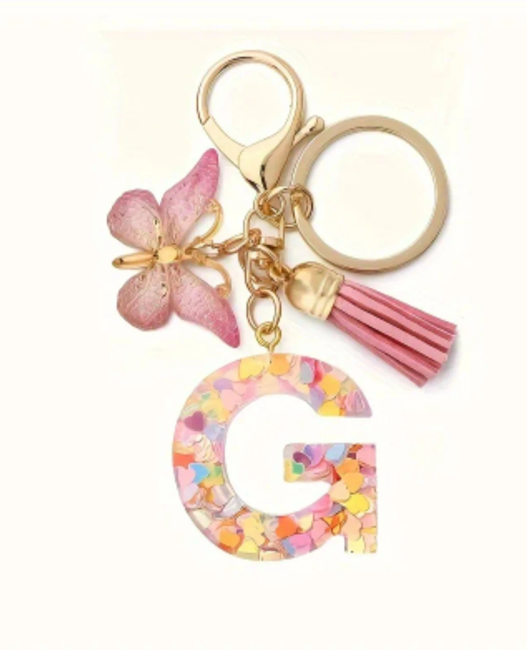 Alphabet Letter Keychain with Butterfly and Tassel