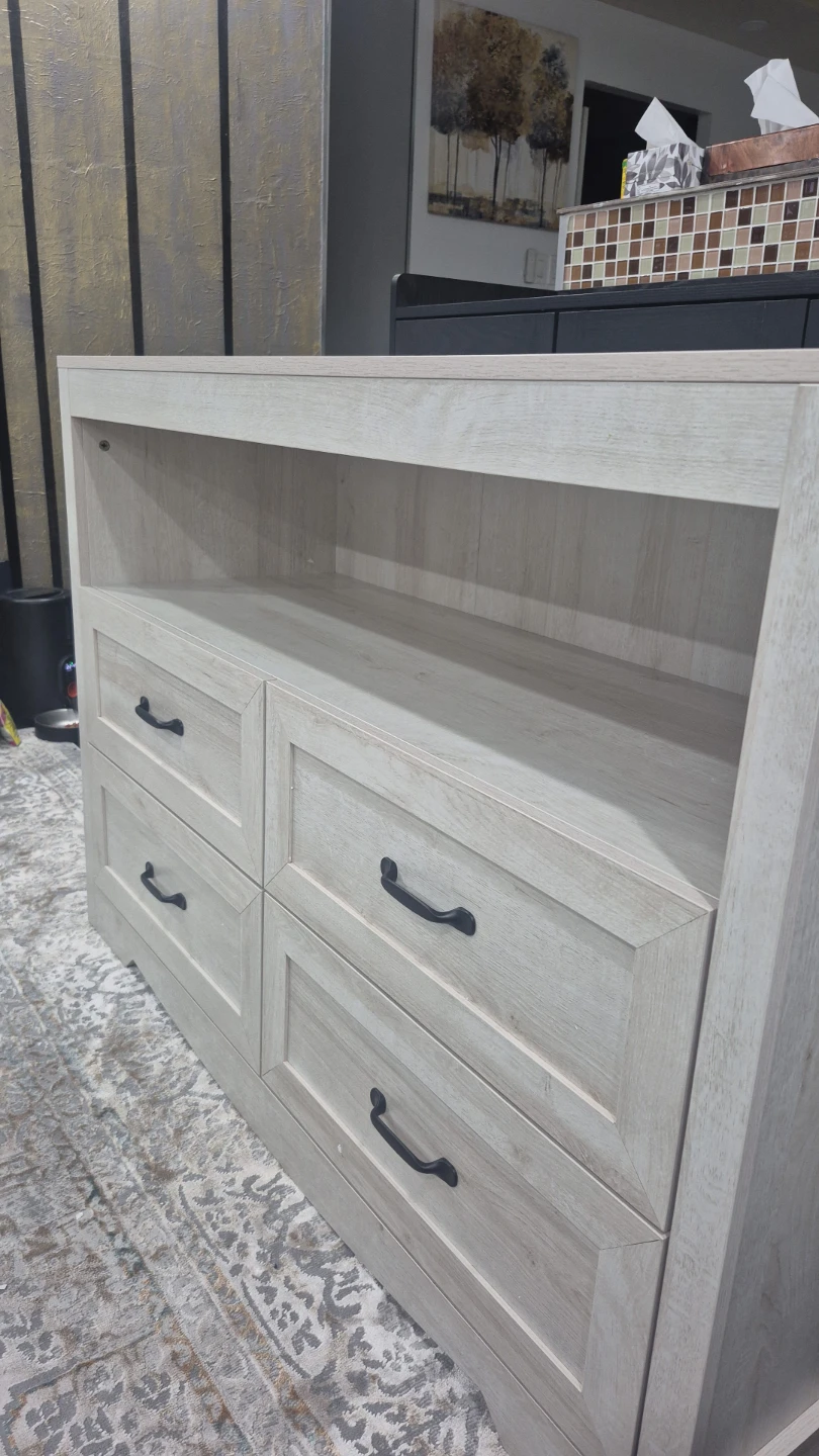 Light Wood 4-Drawer Dresser with Open Shelf