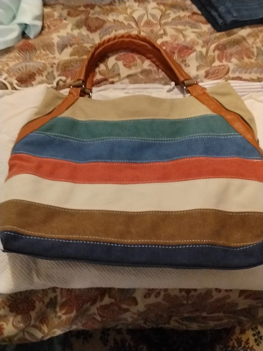 Colourful Striped Shoulder Bag with Removable Strap