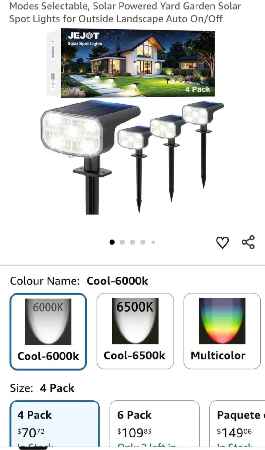 JEJOT Solar Spot Lights - 4 Pack Cool White