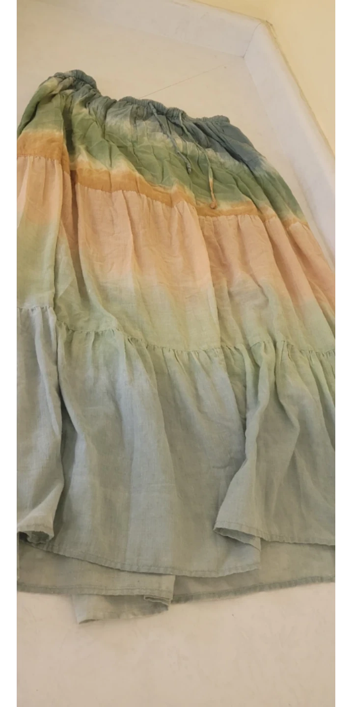 Tiered Midi Skirt with Tie-Dye Pattern