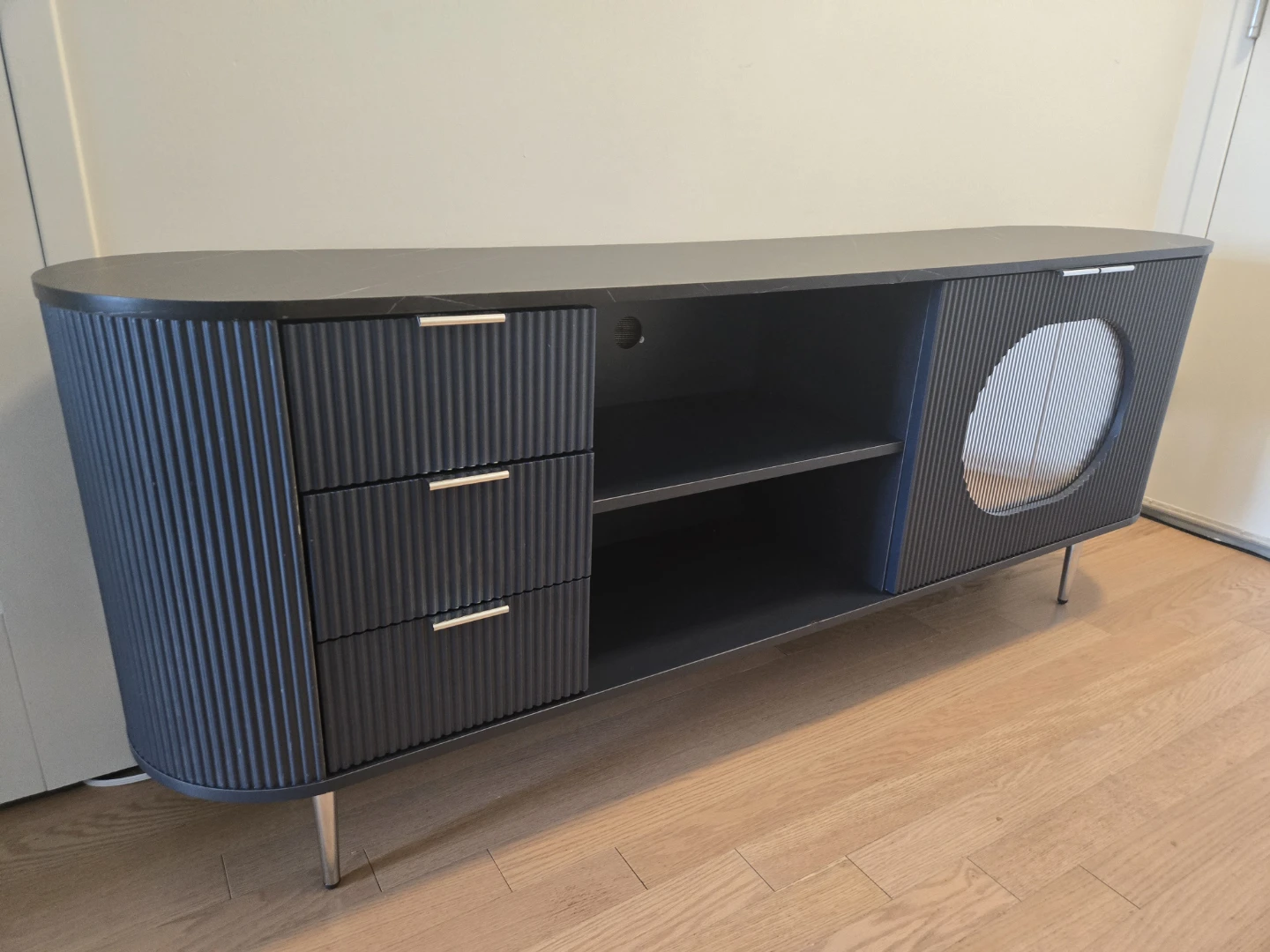 Dark Gray Fluted Media Console with Marble Top - photo 2