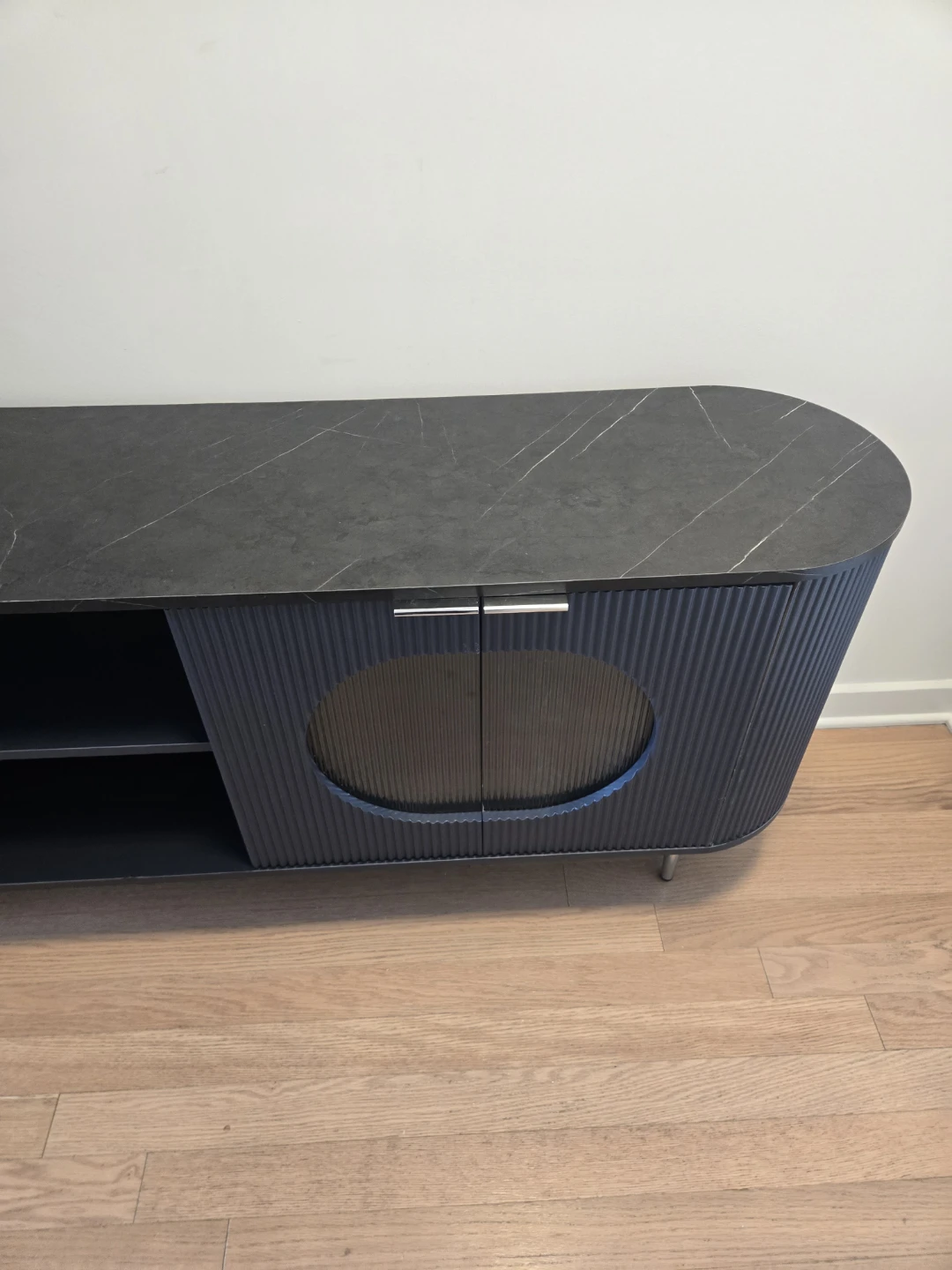 Dark Gray Fluted Media Console with Marble Top - photo 4