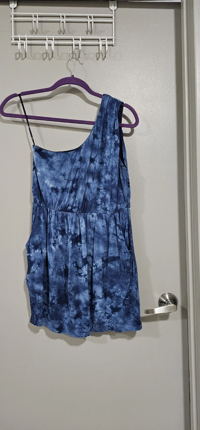XXI Blue Tie-Dye One-Shoulder Romper S/P