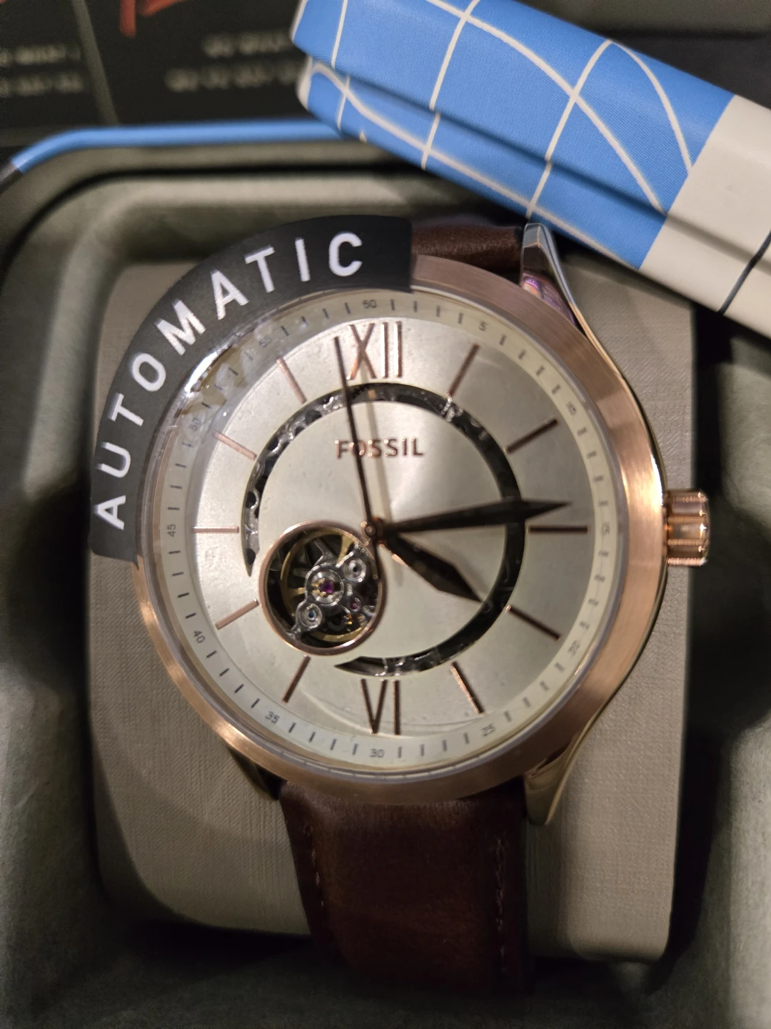 Fossil Automatic Rose Gold Tone Watch with Brown Leather Strap - photo 2
