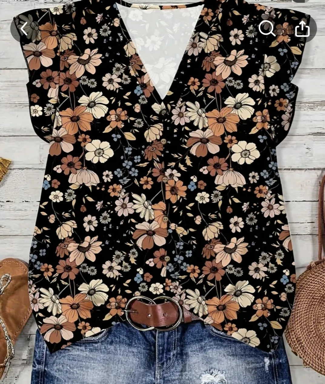 Women's Floral Print V-Neck Button-Up Top