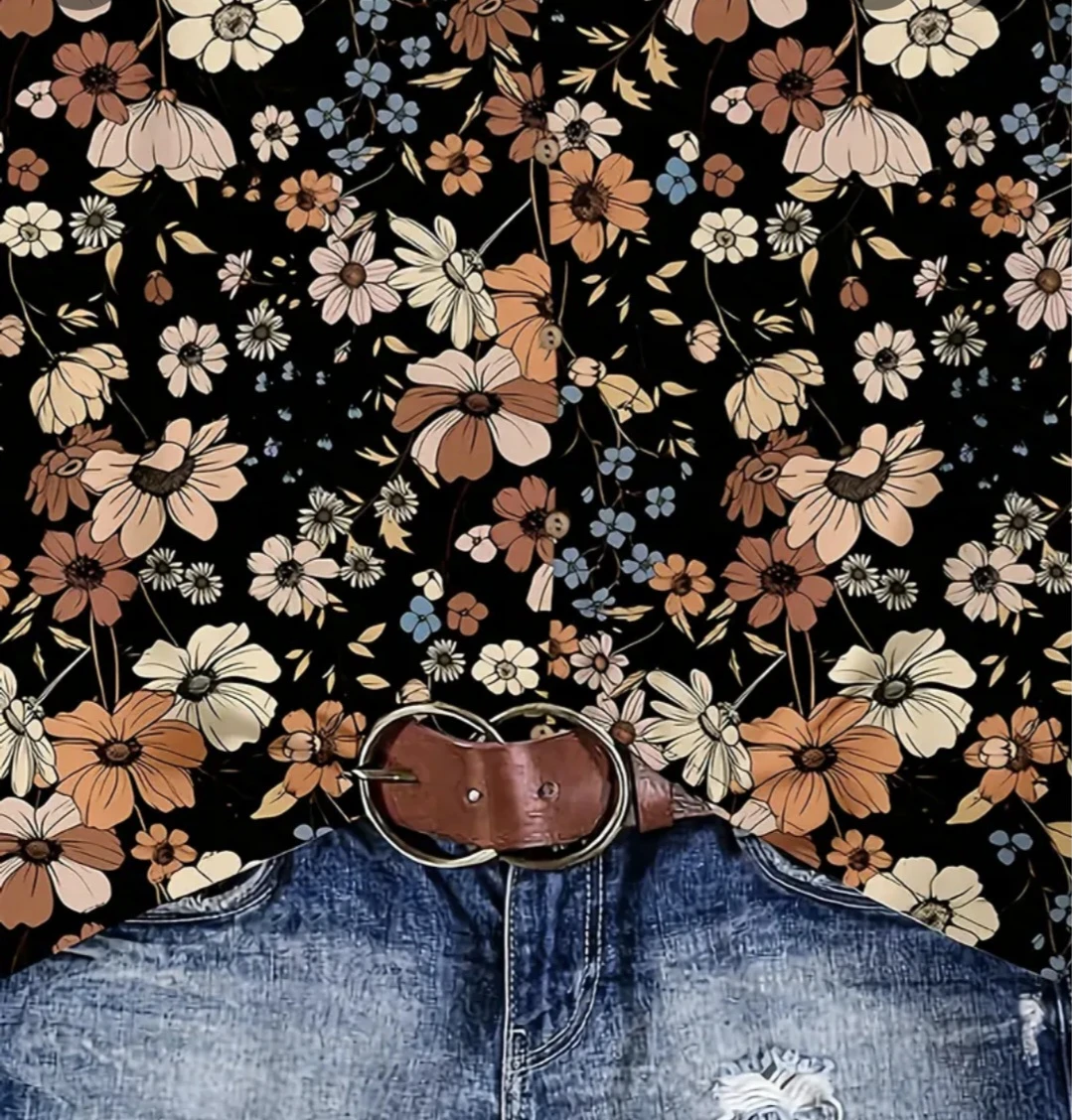 Women's Floral Print V-Neck Button-Up Top - photo 2