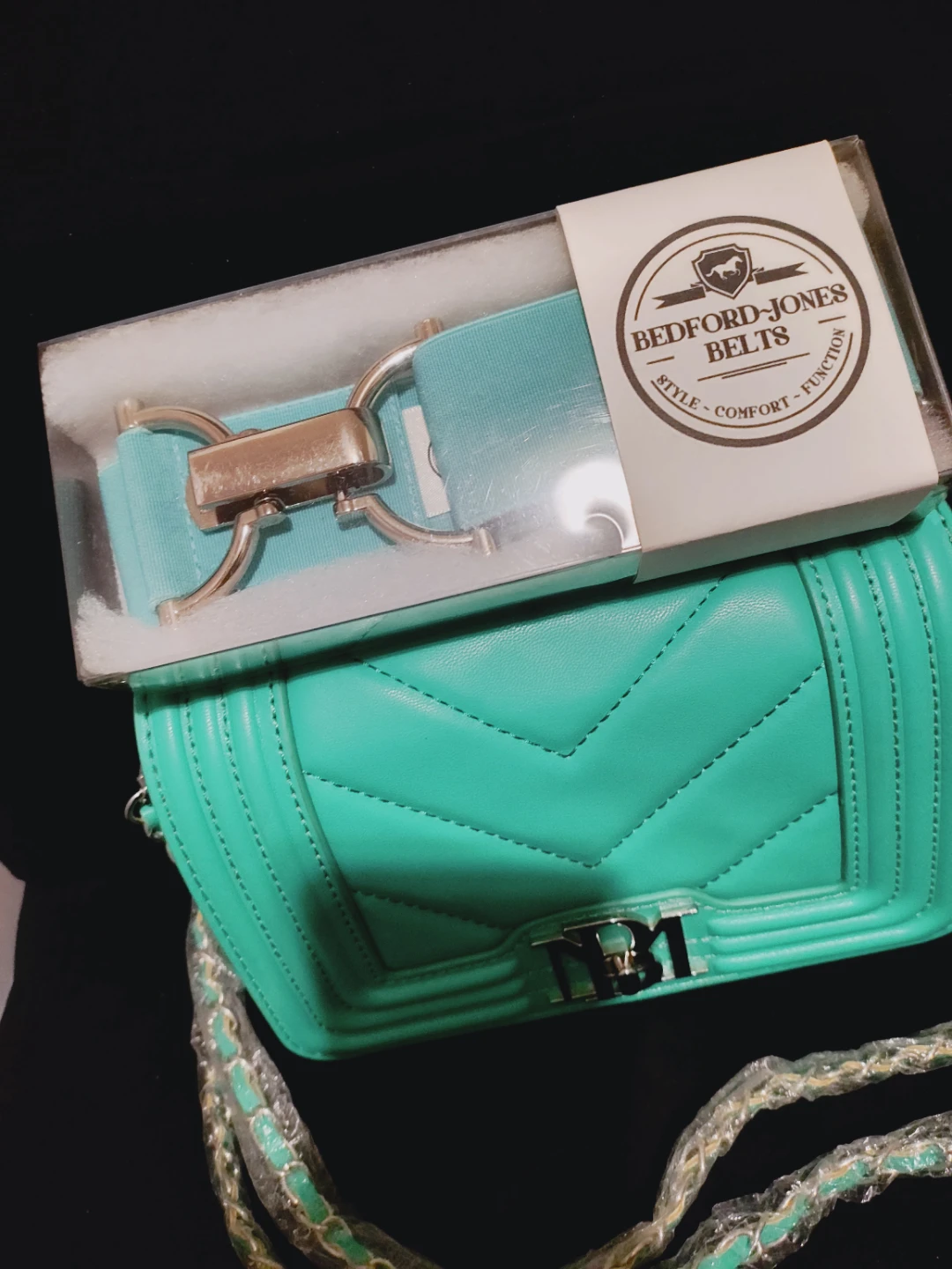 🌱 Badgley mischka pocketbook & Bedford jones belt Turquoise Set - photo 2