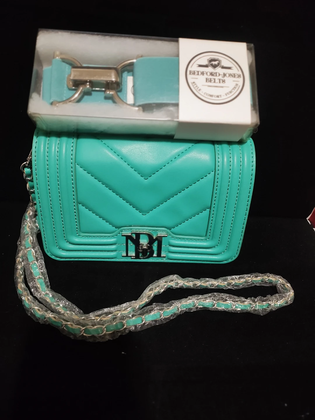 🌱 Badgley mischka pocketbook & Bedford jones belt Turquoise Set - photo 3