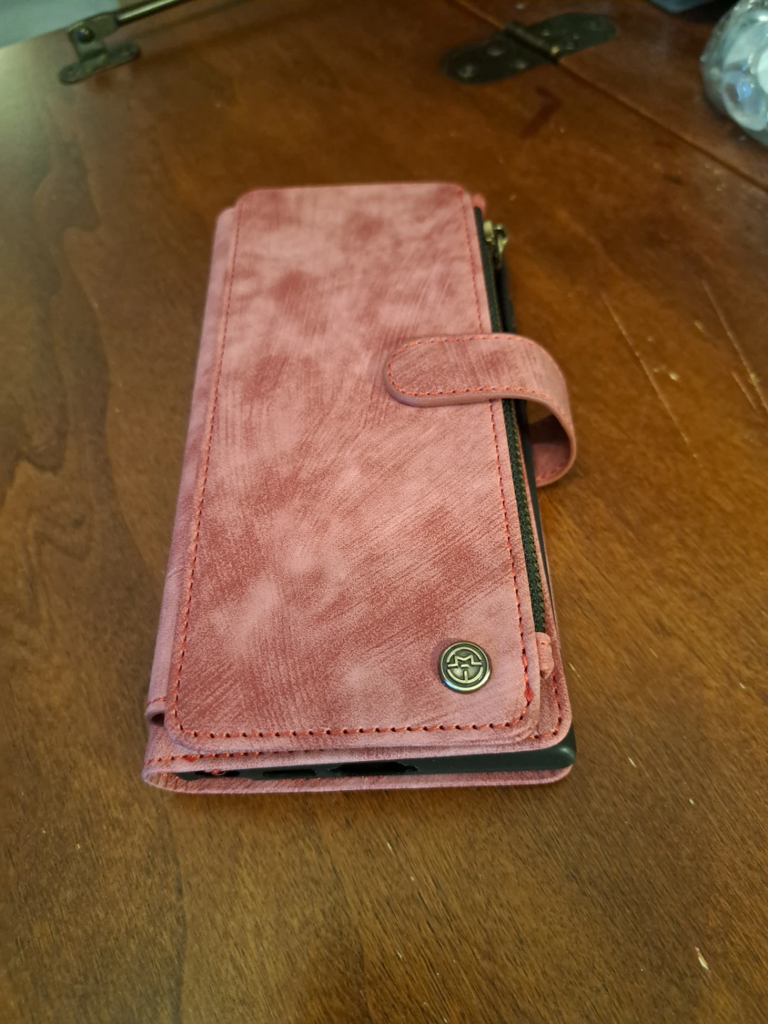 Caseme Red Leather Wallet Case with Zipper