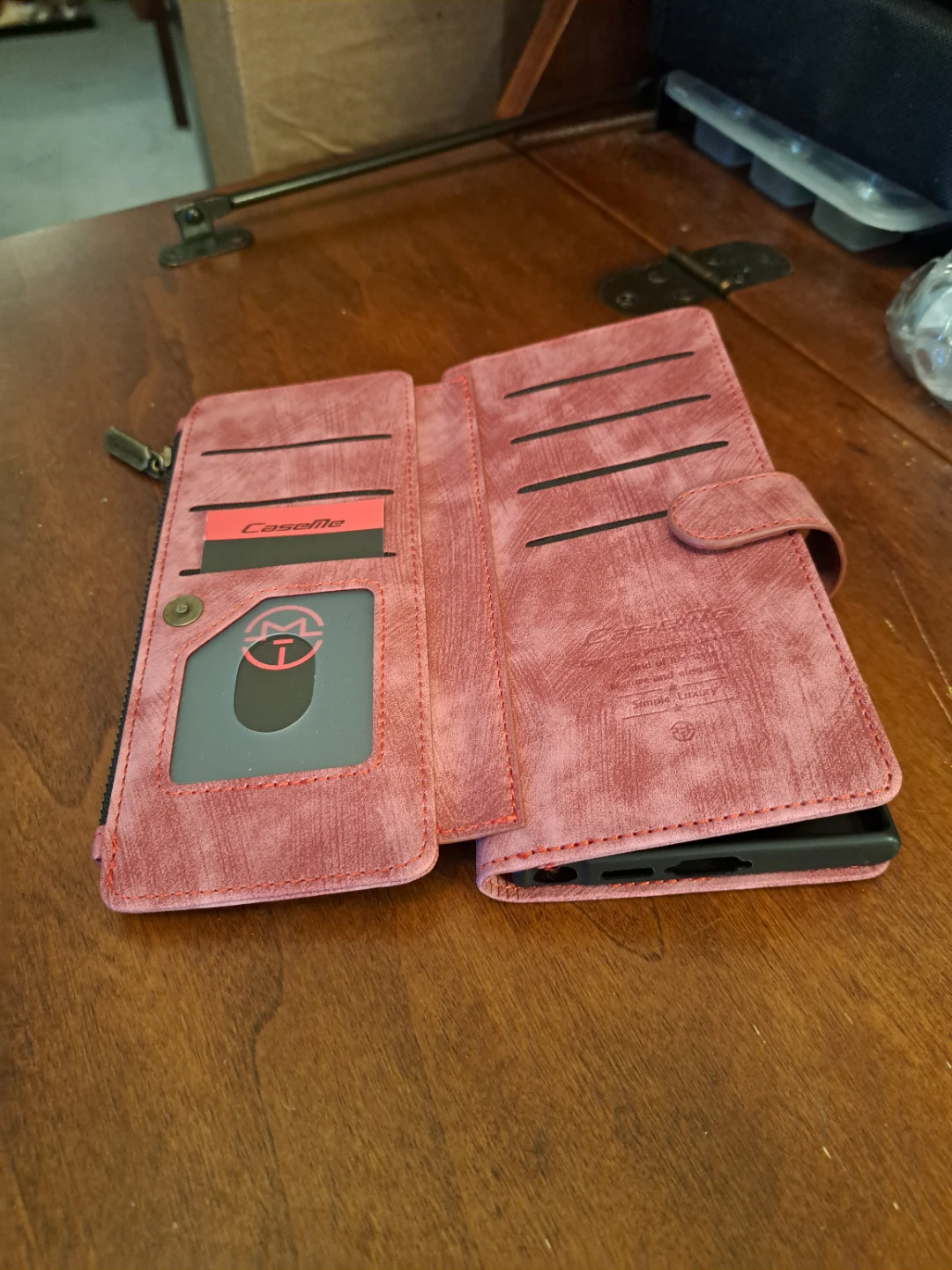 Caseme Red Leather Wallet Case with Zipper - photo 5