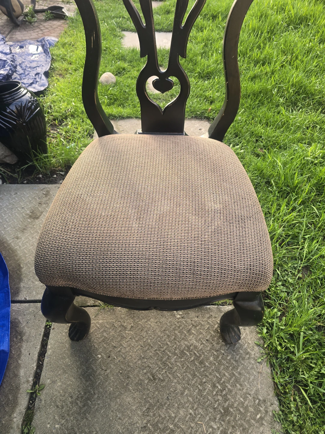 (Five) Dark Wood Dining Chair with Upholstered Seat - photo 2