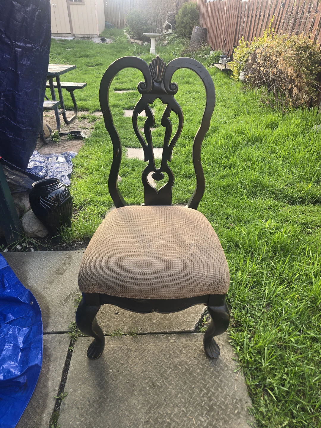 (Five) Dark Wood Dining Chair with Upholstered Seat - photo 3