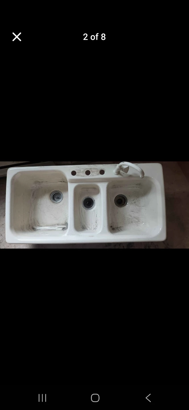 White 3-Basin Kitchen Sink with Faucet - photo 3