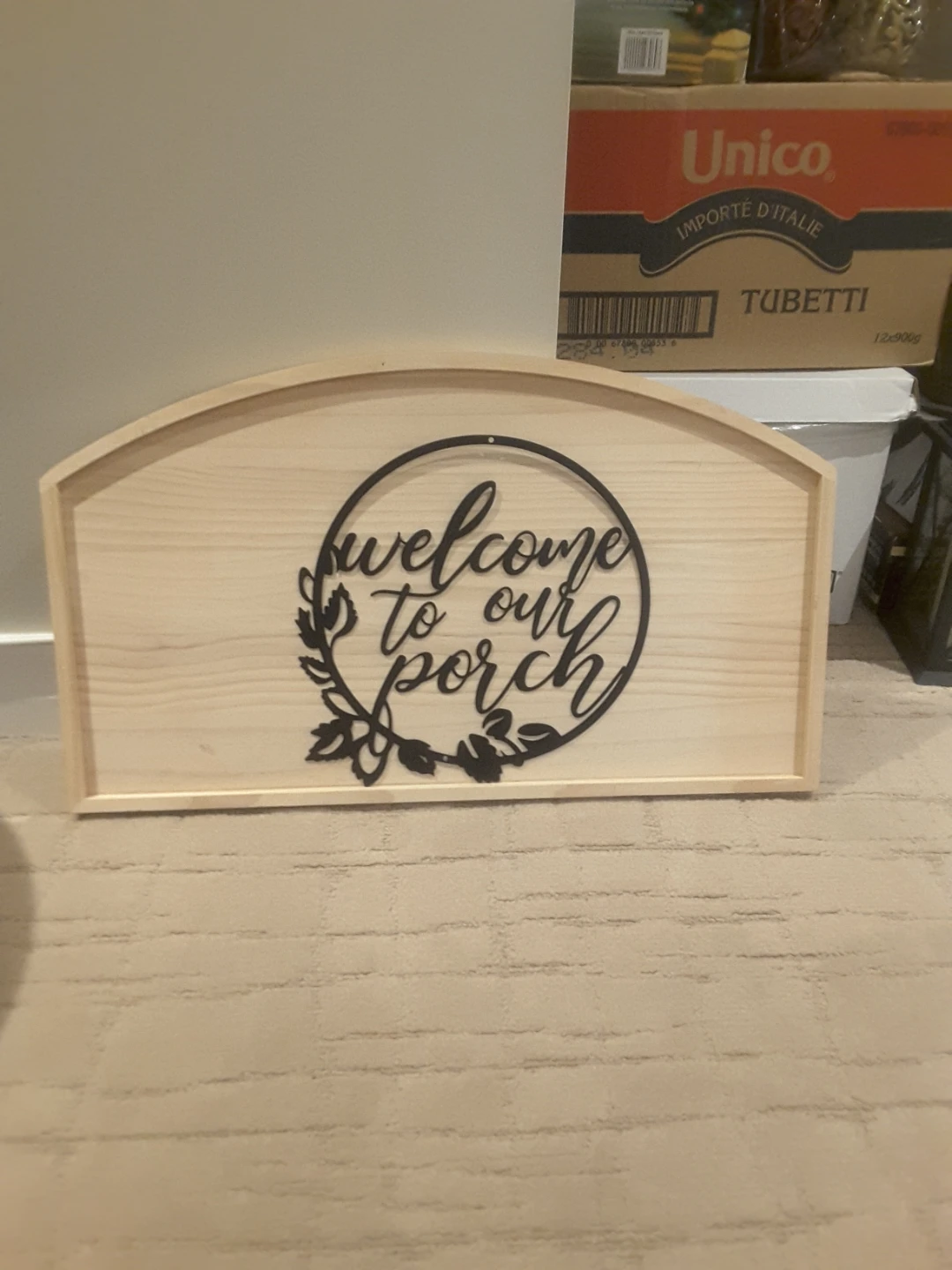 Wooden Welcome to Our Porch Sign with Metal Insert