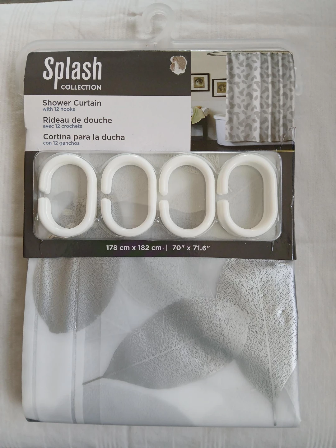 Splash Collection Shower Curtain with Hooks. Pick up only.