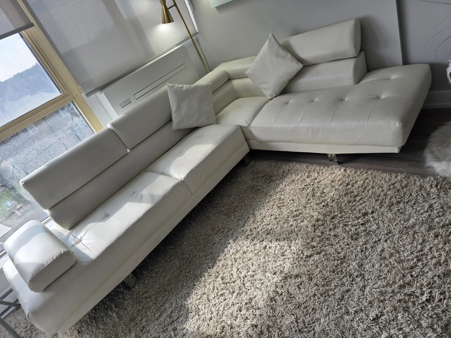 White Faux Leather Sectional Sofa with big Rug - photo 2