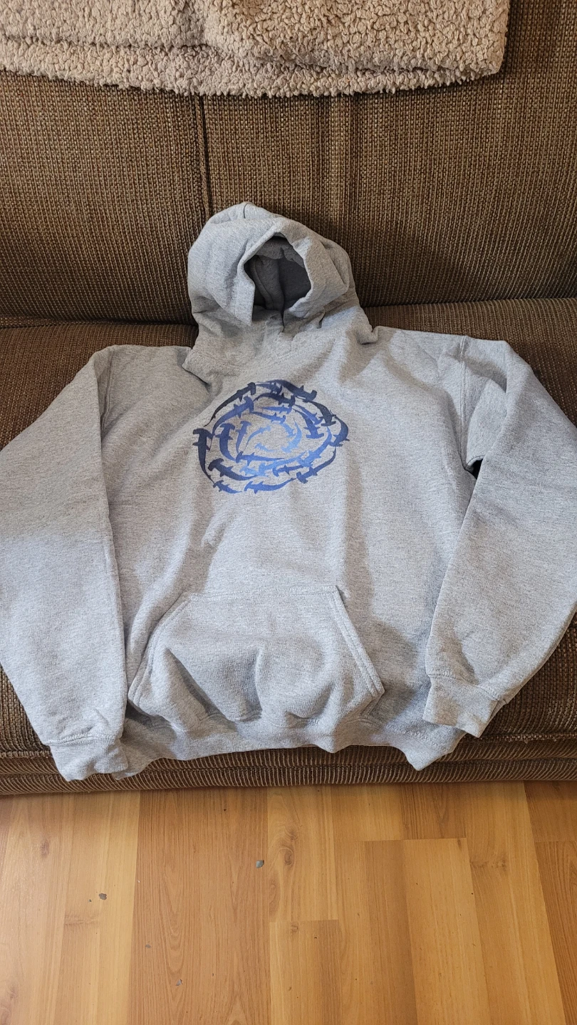 Boy's Grey Hoodie with Blue Shark Graphic