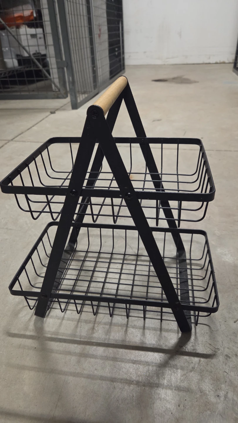 2-Tier Metal Wire Basket with Wooden Handle - photo 2