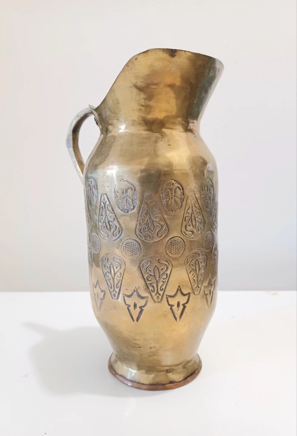 Unique Antique Hand Hammered Brass Pitcher - photo 5