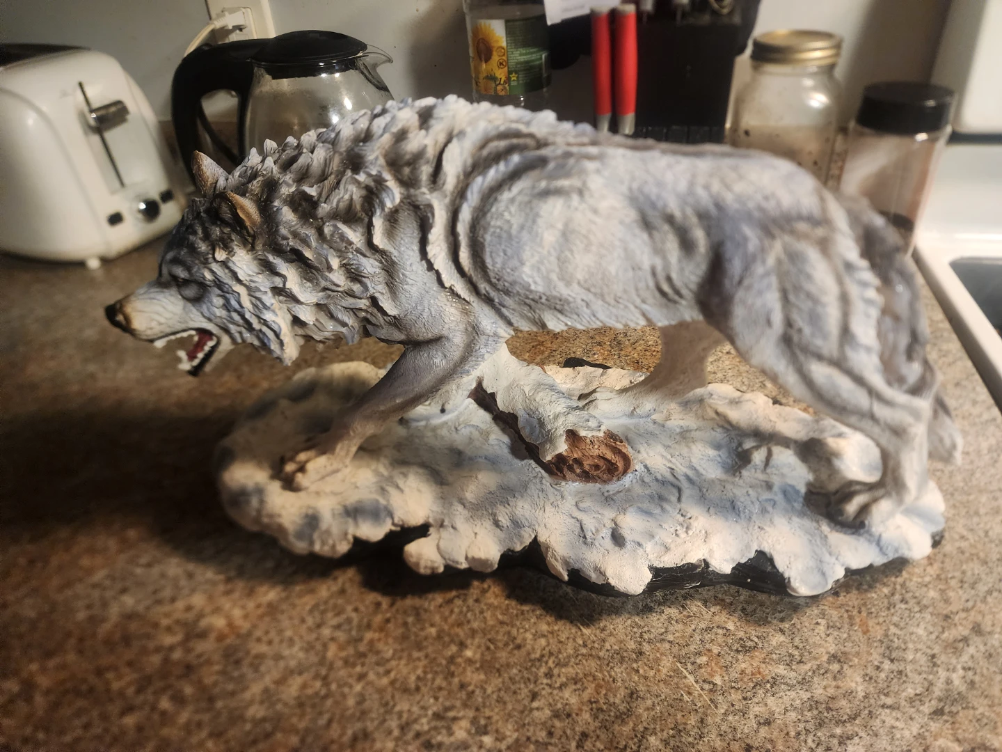 Wolf Figurine on Snowy Base