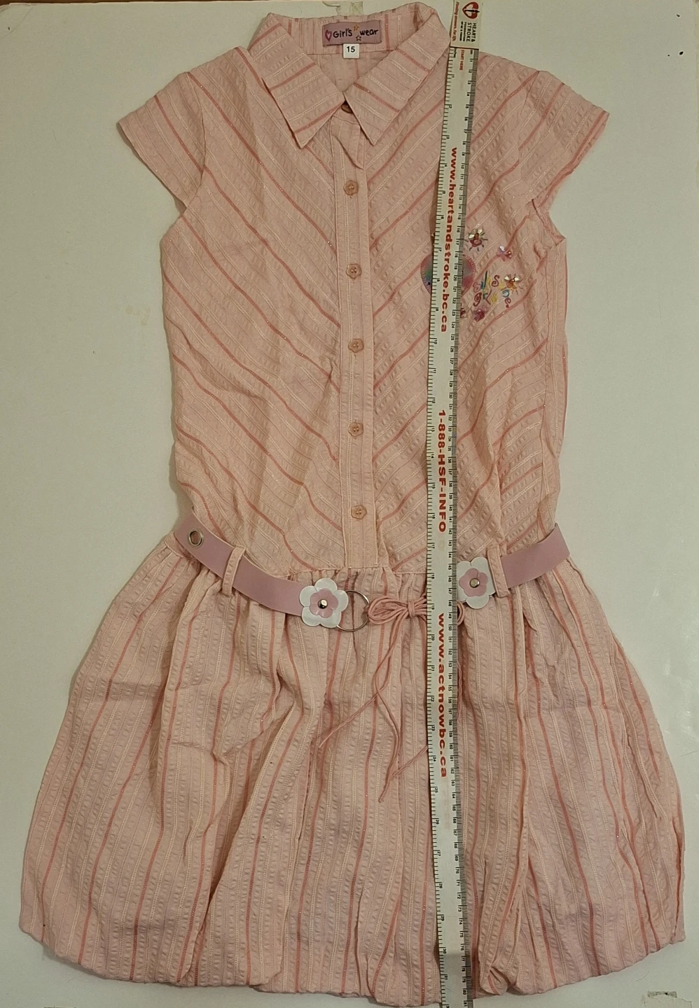 Girls' Wear Pink Striped Dress with Belt - Size 15 - photo 2