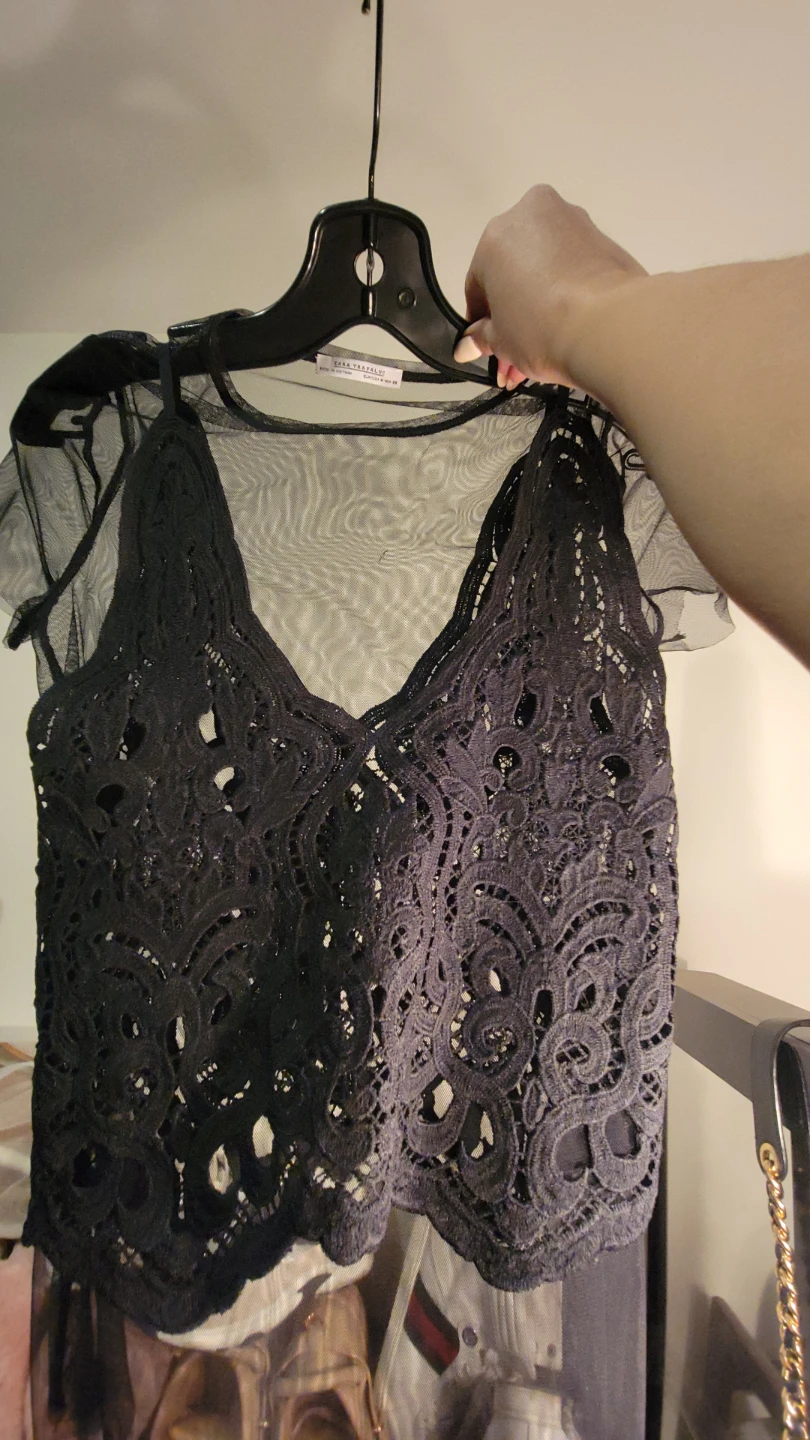 Zara Black sheer Lace Top