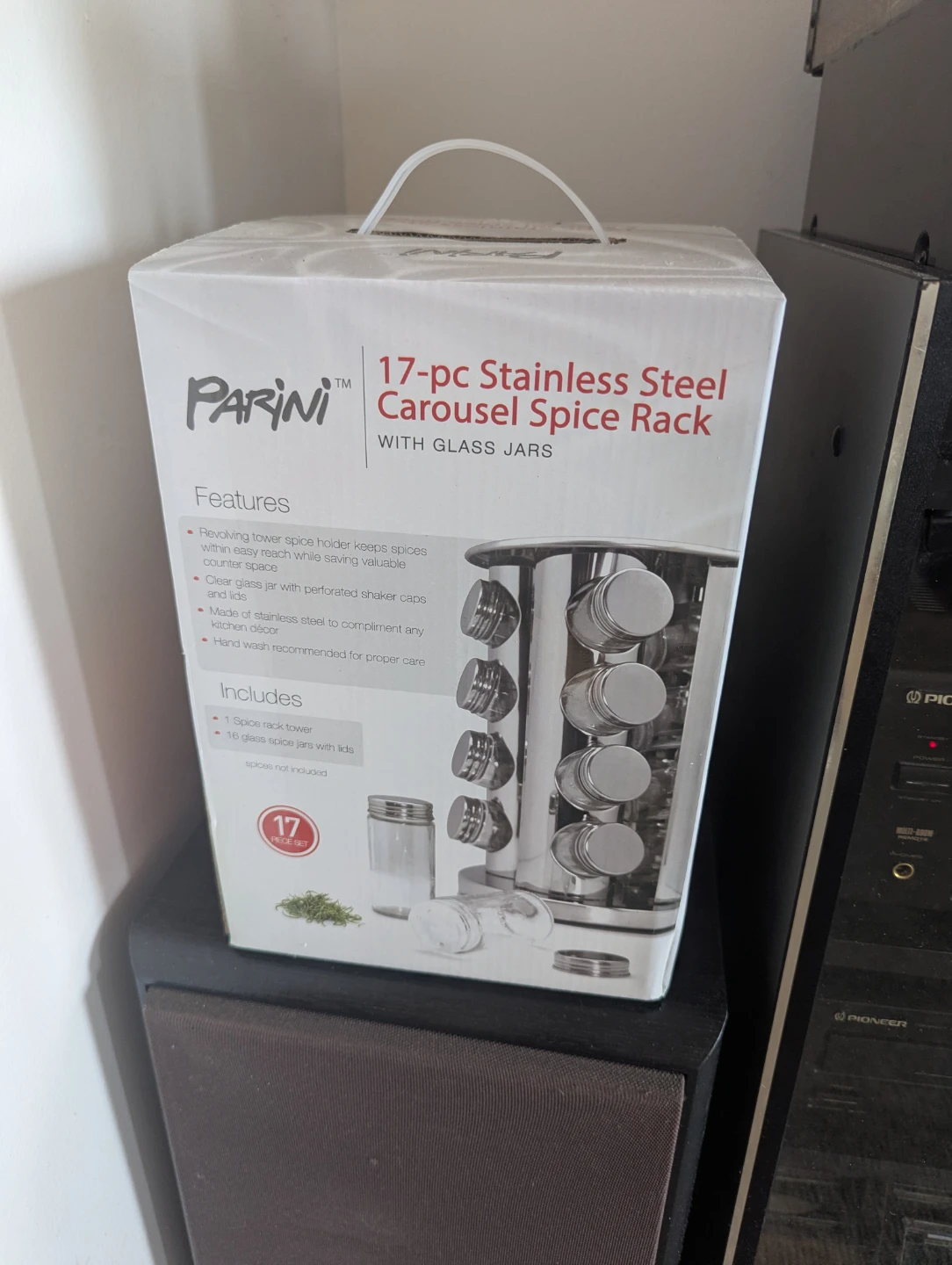 Parini 17-pc Stainless Steel Carousel Spice Rack with Glass Jars