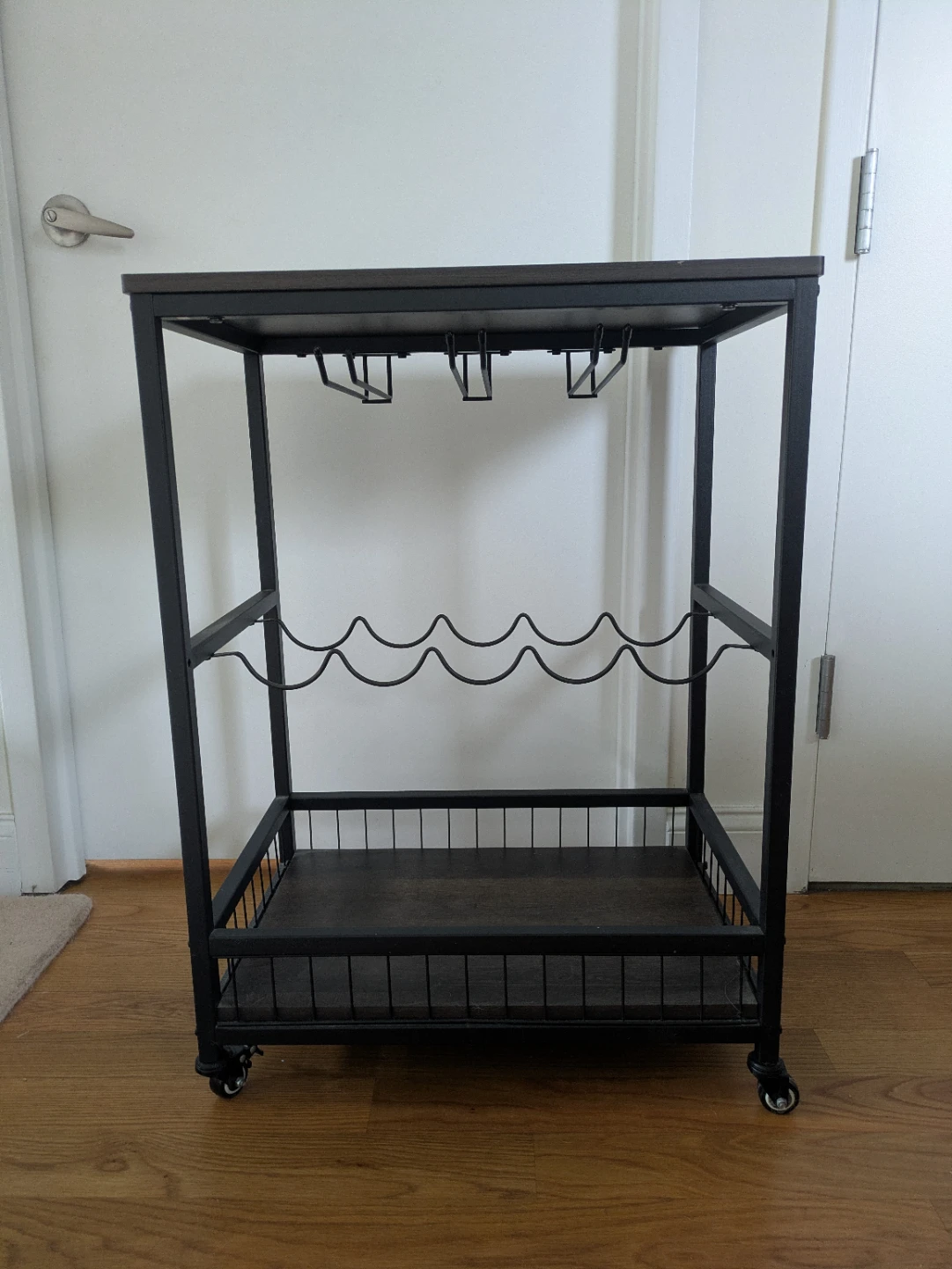 Rolling Bar Cart with Wine Rack and Glass Holder