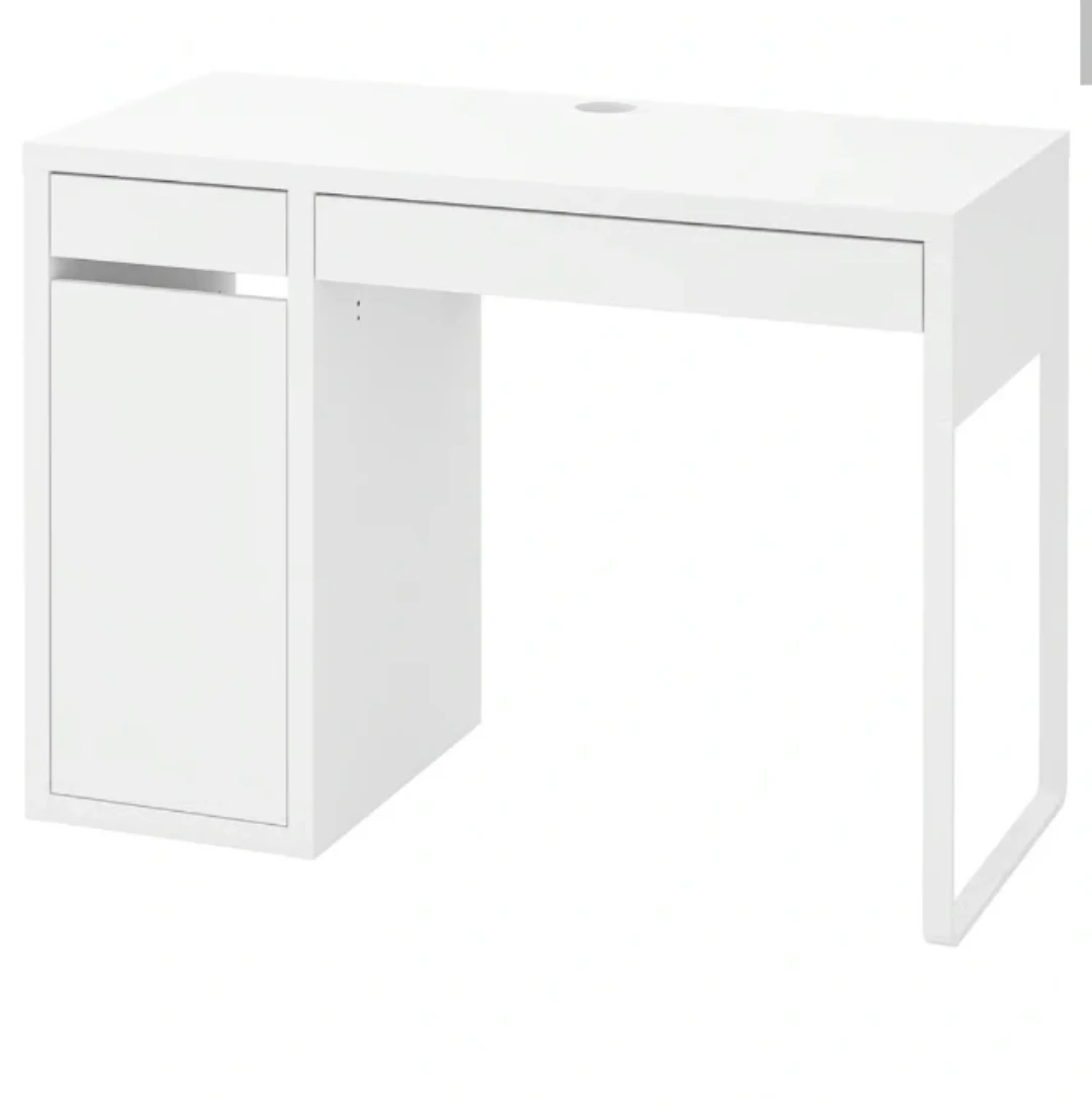 White IKEA Desk with Drawer and Cabinet