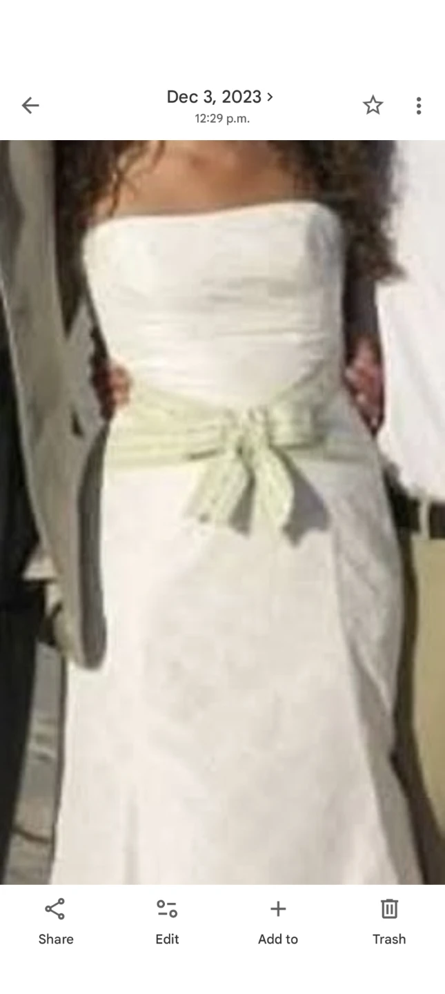 White Strapless Wedding Dress with Green Sash