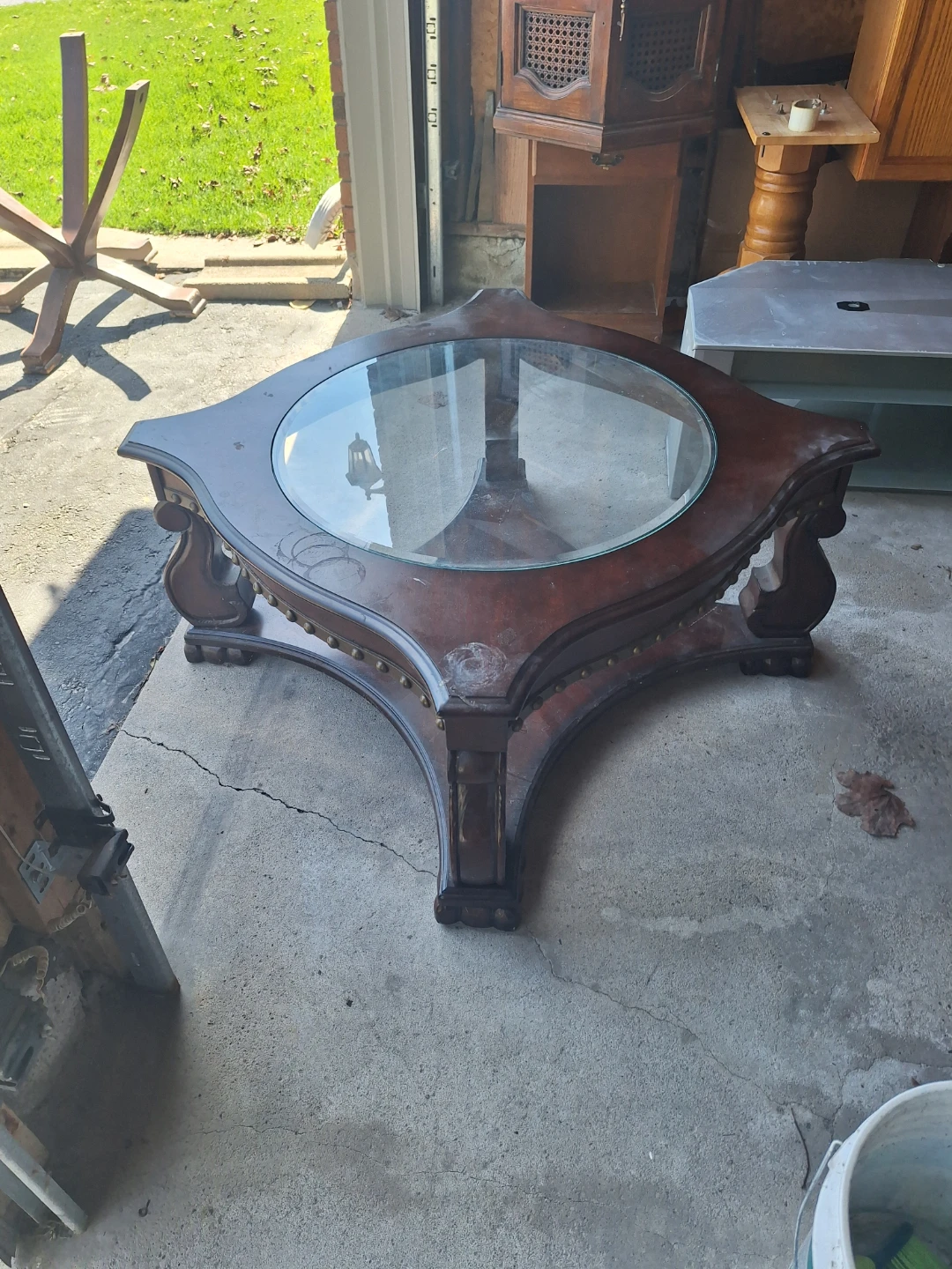 Wooden Coffee Table with Glass Top