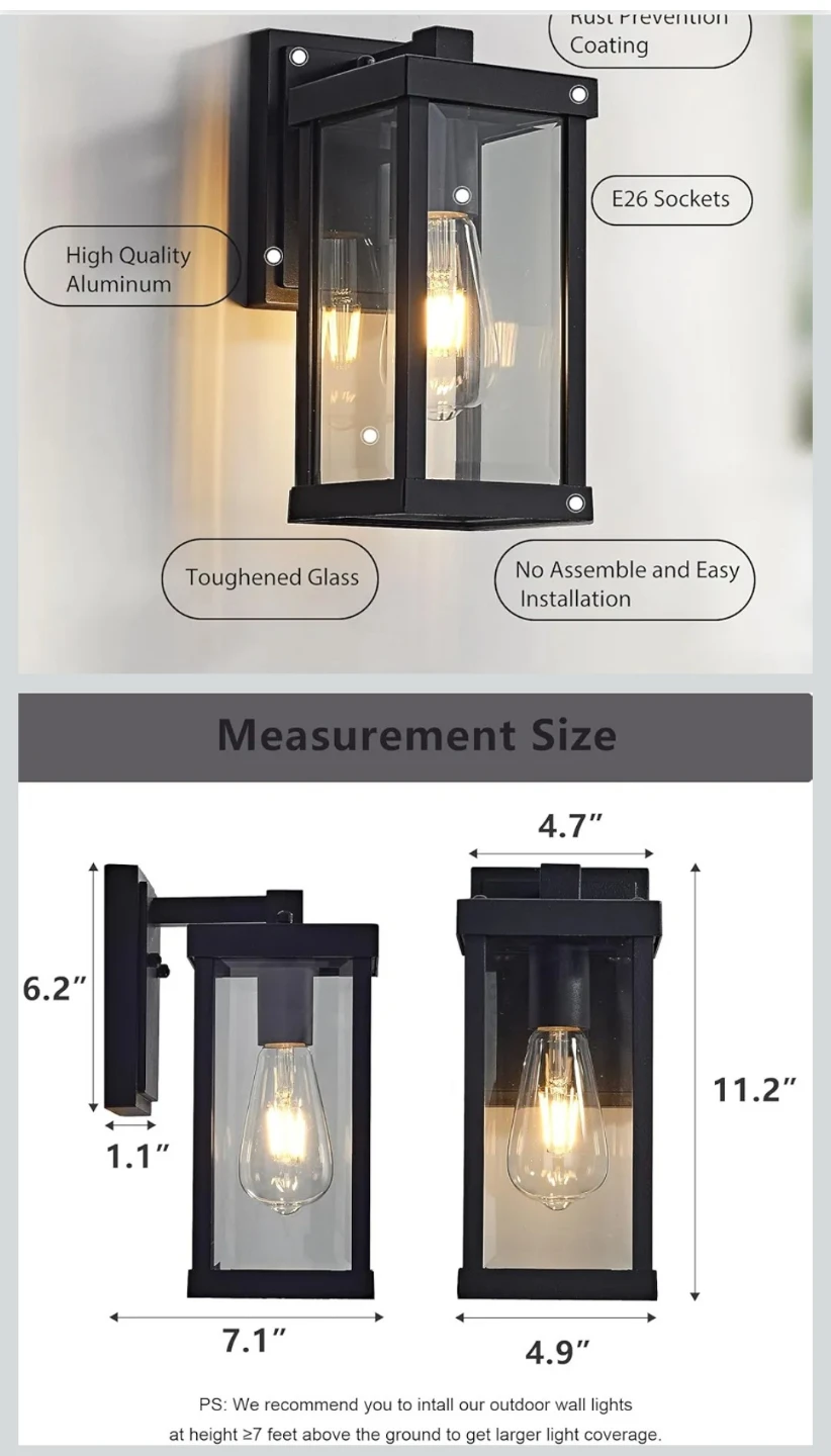 Outdoor Wall Lantern Light Fixture - Black