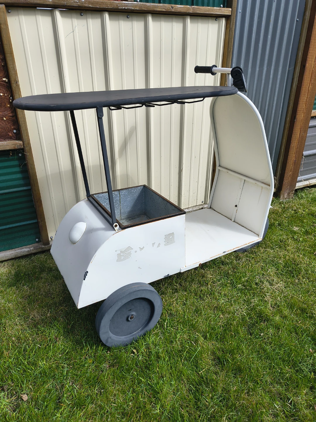 Tin scooter bar cart Garden decor