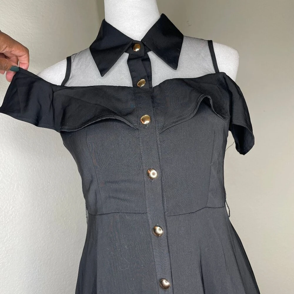 Black Cold Shoulder Mesh Collar Dress - photo 3