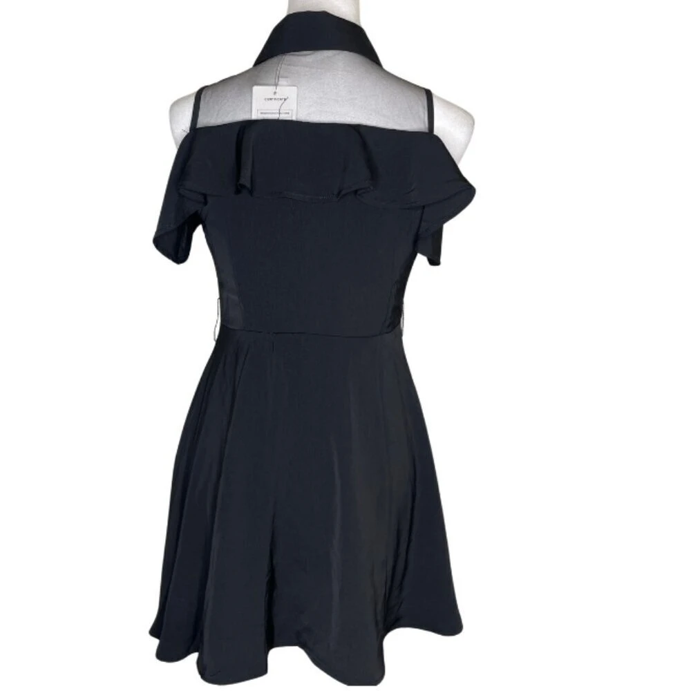 Black Cold Shoulder Mesh Collar Dress - photo 4