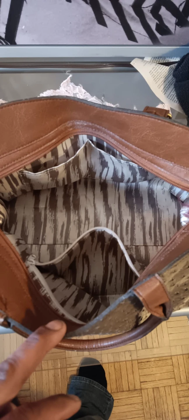 Brown and Grey Faux Ostrich Leather Handbag - photo 2