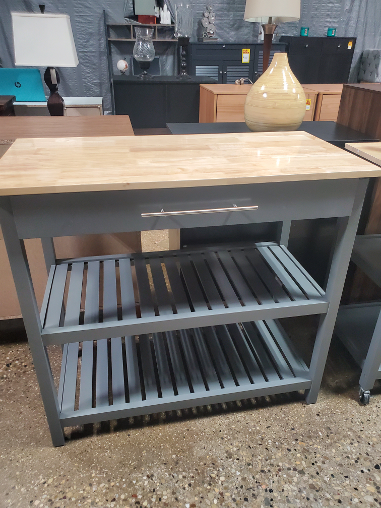 Gray Kitchen Cart with Drawer and Shelves