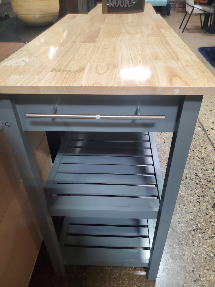 Gray Kitchen Cart with Drawer and Shelves - photo 2