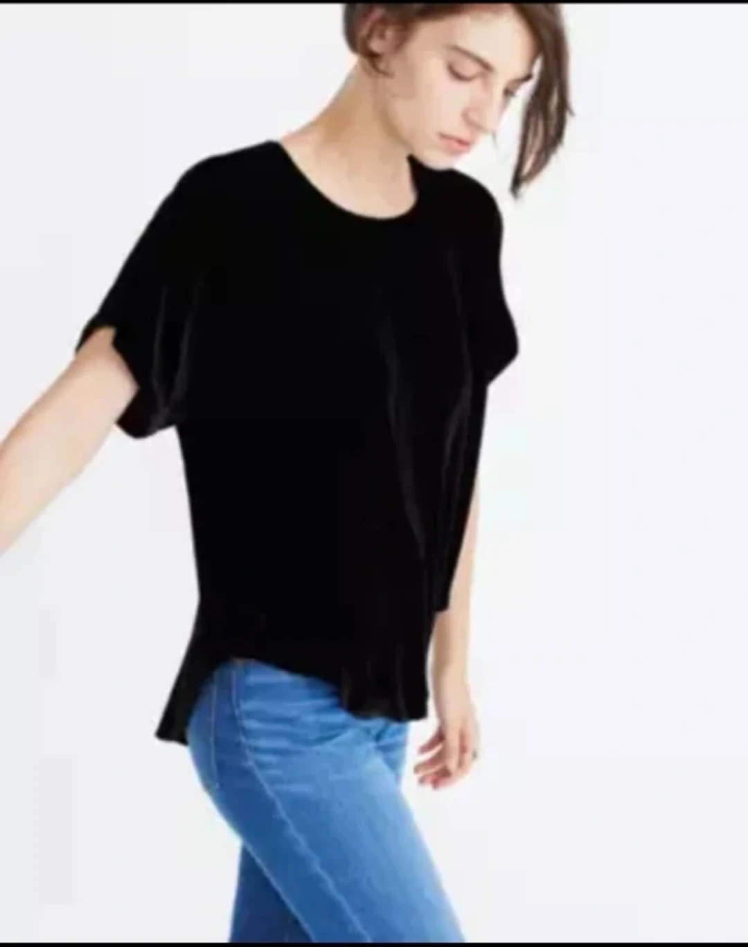 Madewell Black Velvet Top with Tulip Hem (S) - photo 3