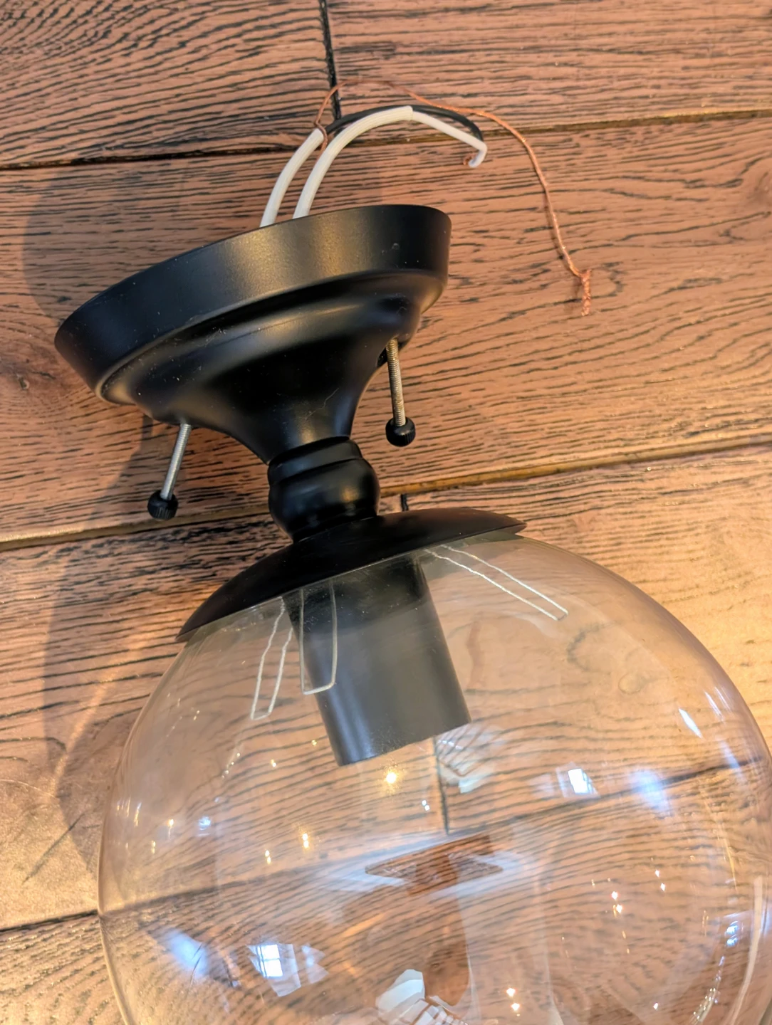 Black Flush Mount Globe Light Fixture with Clear Glass Shade - photo 3