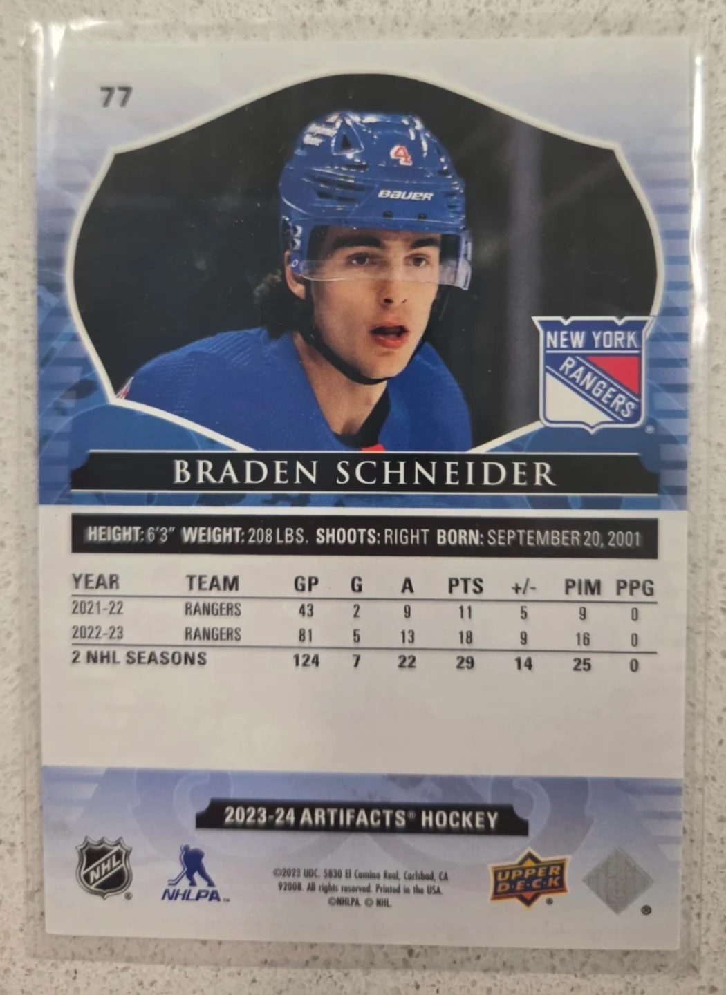 2023-24 Upper Deck Artifacts Hockey Braden Schneider RC 105/299 - photo 2