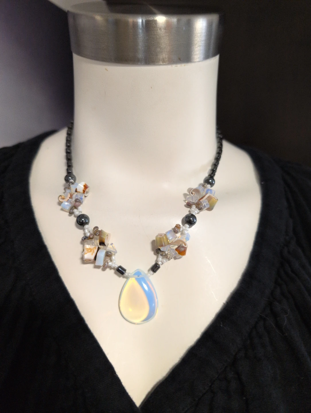 Beaded Necklace with Pear Drop Pendant