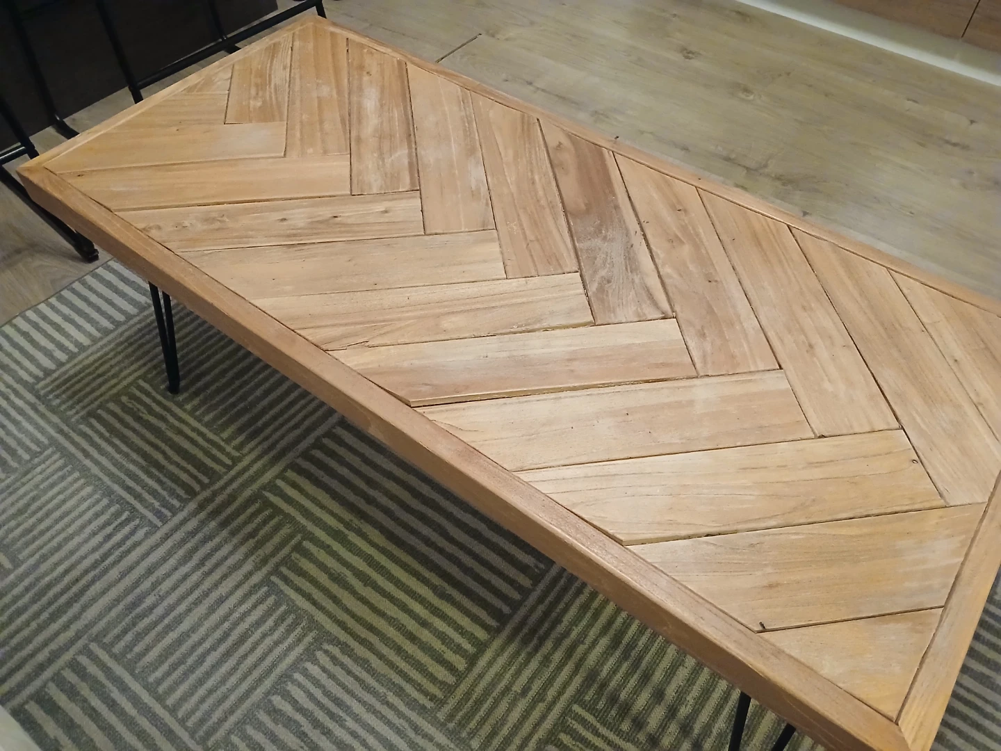 Wooden Coffee Table with Herringbone Pattern