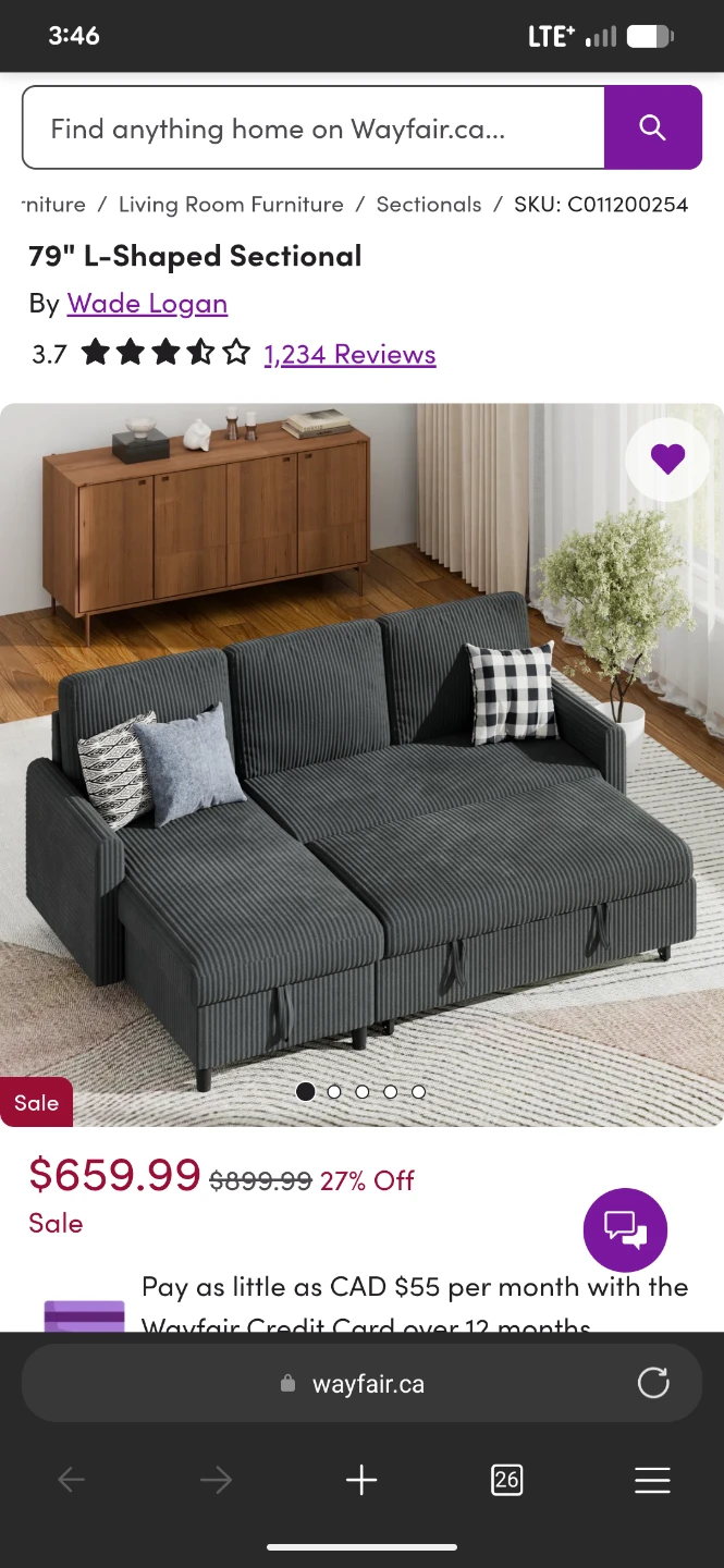 79" L-Shaped Sectional Sofa with Storage