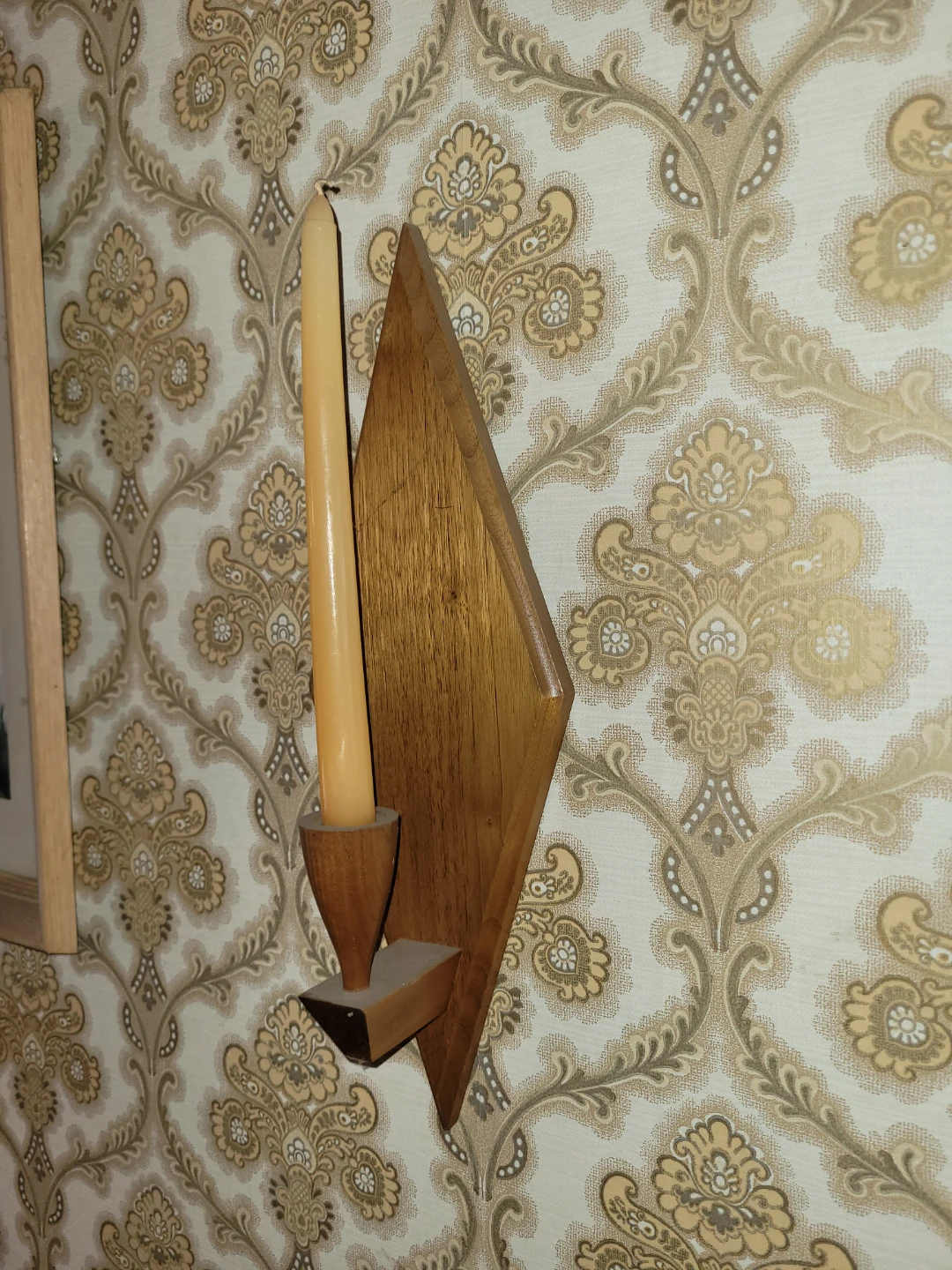Wooden Diamond Wall Sconce with Candle Holder