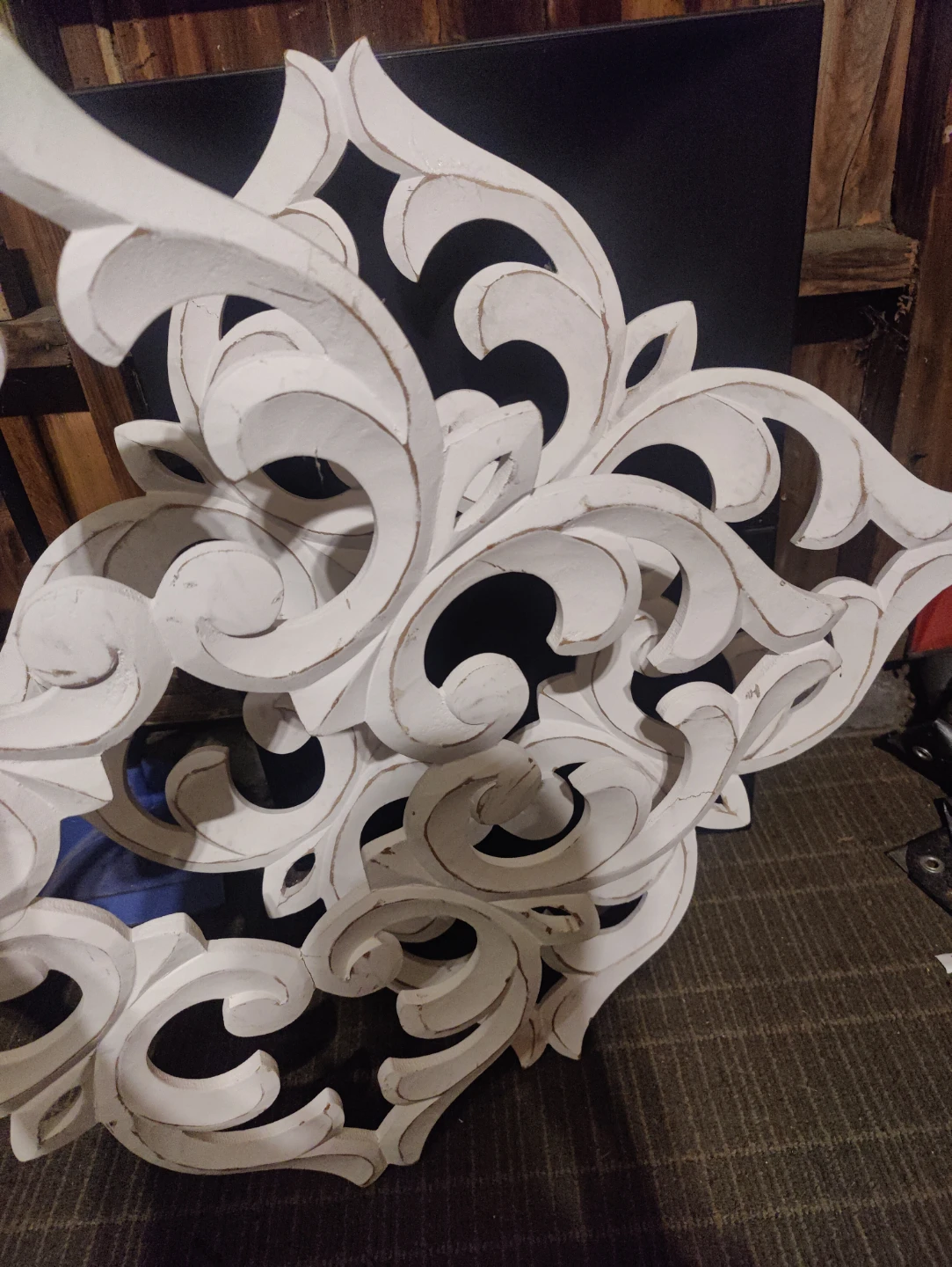 White Decorative Wood Carving Applique