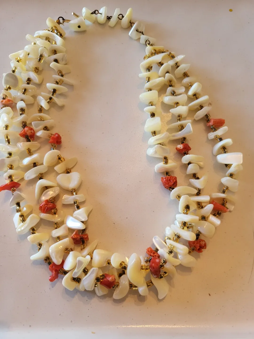 Multi-strand Shell and Coral Necklace
