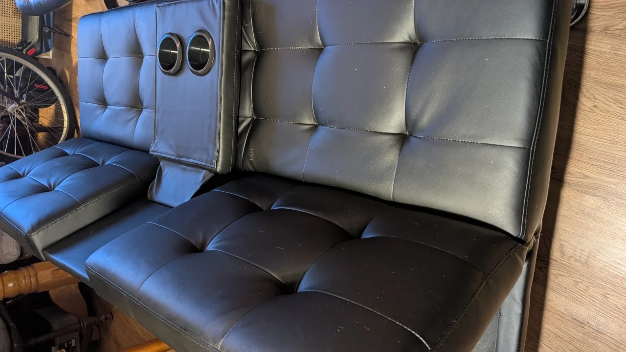 Black Faux Leather Loveseat with Cup Holders - photo 4